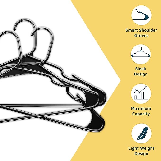 Lifemaster Plastic Clothes Hanger Set - 120 Pieces Versatile, Lightweight, Space-Saving, Non-Slip, Slim Designed, Dry and Wet Clothes Hanger Set - Black