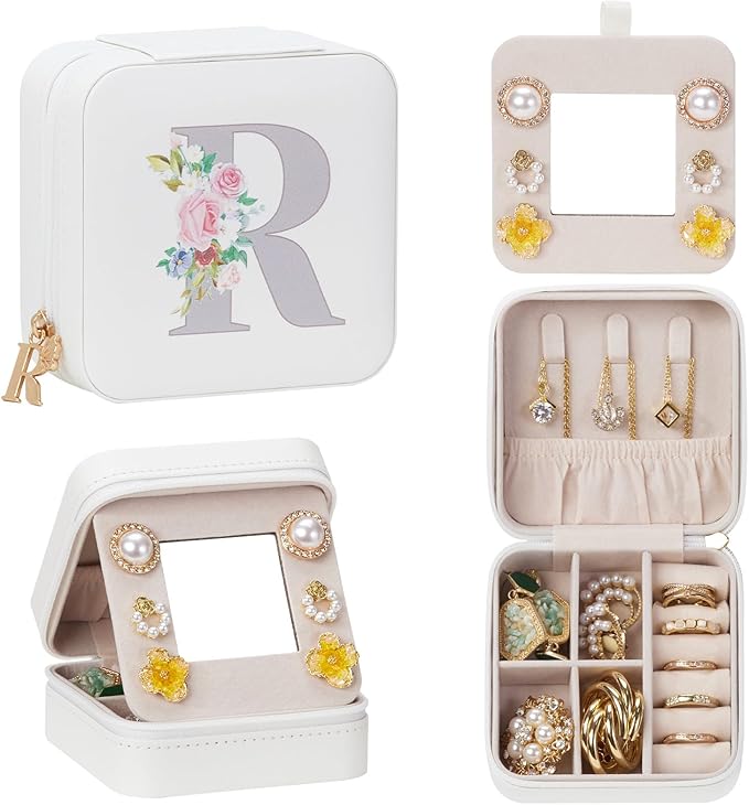 Enthralite Travel Jewelry Box for Girls: Traveling Jewelry Case Gift for Women - Mini Organizer for Necklaces Earrings White R