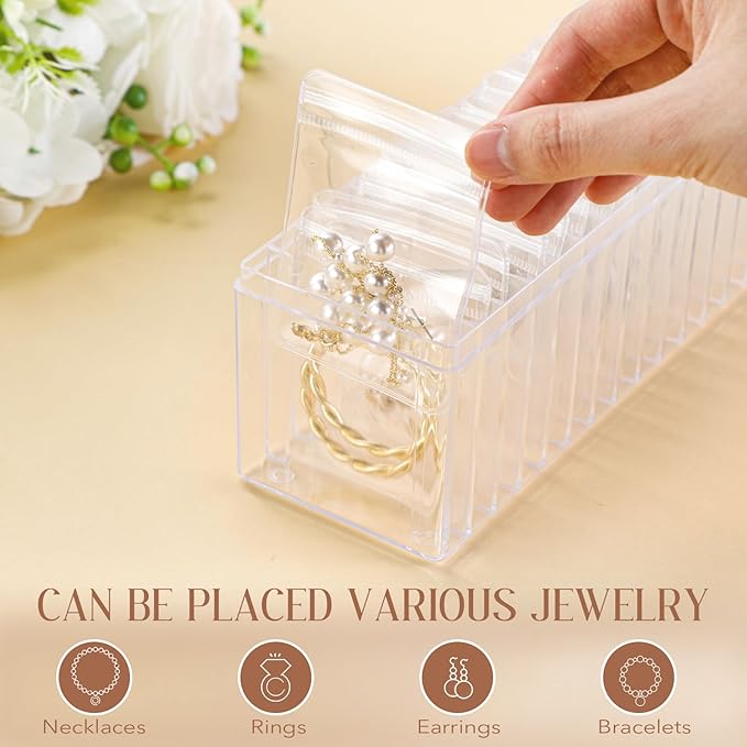 Kenning 21 Pcs Acrylic Jewelry Case Organizer, Clear Jewelry Organizers Holder with Portable Anti Tarnish Storage Bags for Rings, Earrings, Necklaces, Ideal Gifts for Women (Clear)