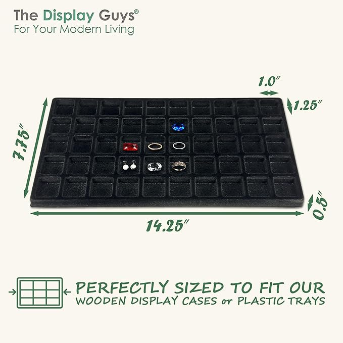 TheDisplayGuys For Your Modern Living 2-Pack 50-Compartments Flocked Velvet Jewelry Display Inserts - Tray/Case Liners - Ring Earrings Storage, (Black) by The Display Guys