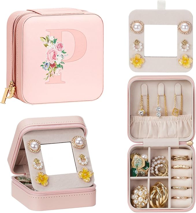 Enthralite Travel Jewelry Box for Girls: Traveling Jewelry Case Gift for Women - Mini Organizer for Necklaces Earrings Pink P