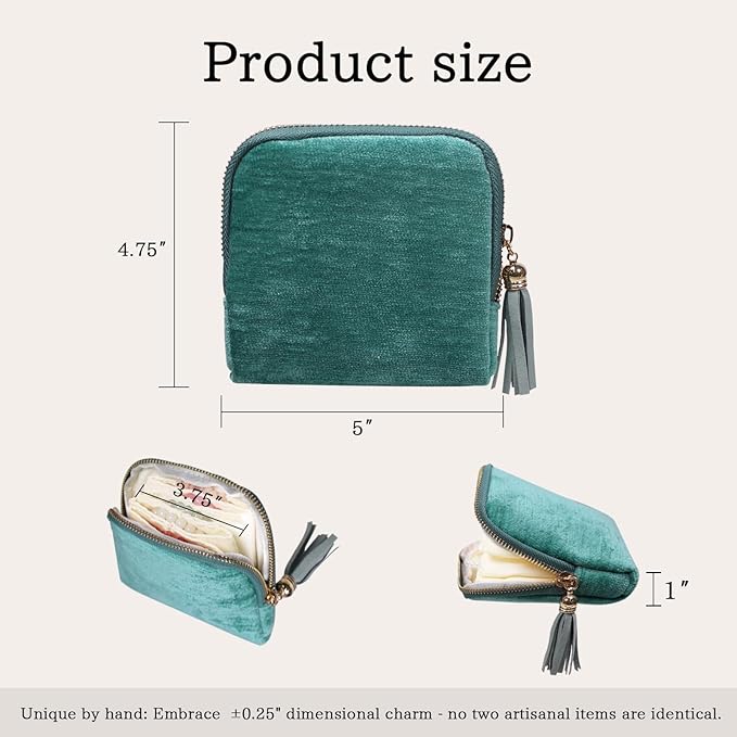 Stratalife Travel Jewelry Case - Portable Jewelry Pouches for Gemstones Healing Crystal, Bracelets Bangles Storage, Necklace Ring Holder Organizer with Zipper for Women, Mint Blue Tassel