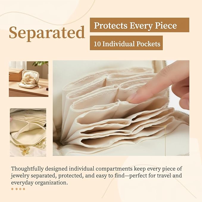 Mini Travel Jewelry Case, Small Jewelry Organizer, Jewelry Travel Case for Women, Portable Travel Jewelry Organizer Bag, Travel Jewelry Box – 5.3 × 5.1 inches (Ivory)