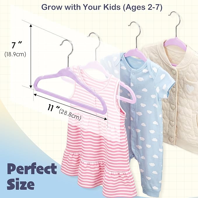 HOUSE DAY 11 Inch Velvet Baby Hangers 50 Pack Lt-Purple, Premium Kids Hangers for Children, Infant & Toddler Clothes, Durable Non Slip Small Baby Felt Hanger for Closet, Ideal for Everyday Use