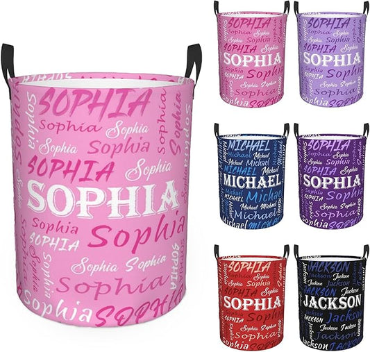 Custom Name Laundry Hamper, Personalized Laundry Basket with Name for Baby Boys Girls, Customized Collapsible Dirty Clothes Hamper Storage with Handles for Bedroom Bathroom Dorm Room Decor