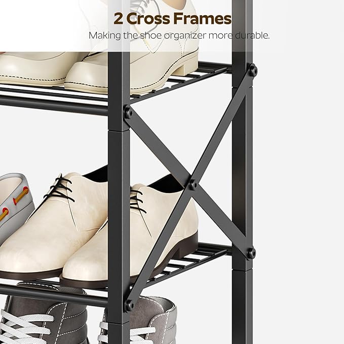 YATINEY 5-Tier Shoe Rack, Shoe Storage for Entryway and Closet, Free Standing Shoe Organizer with Metal Mesh Shelves, 16-20 Pairs of Shoes, Rustic Brown and Black SS05BR