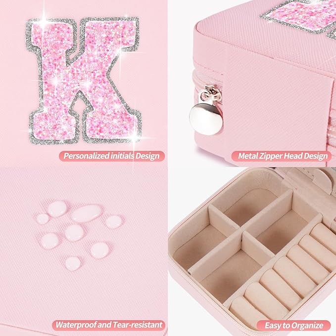 Uygafly Travel Jewelry Case - Personalized Jewelry Box for Women,Small Jewelry Organizer Cute Jewelry Organizers and Storage Aesthetic,Travel Essentials Birthday Gifts for Girls Women | Pink,K