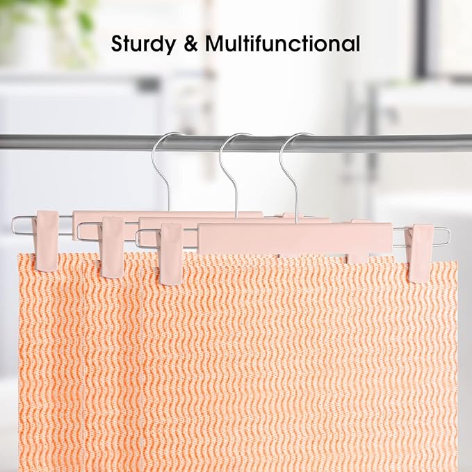 GUANJUNE Clothes Pants Hangers, Space-Saving Skirt Holders with 360 ° Swivel Hooks, Adjustable Clips, Trouser Hangers, Clothes Coat Garment Jeans Hangers (30 Pack, Pink)