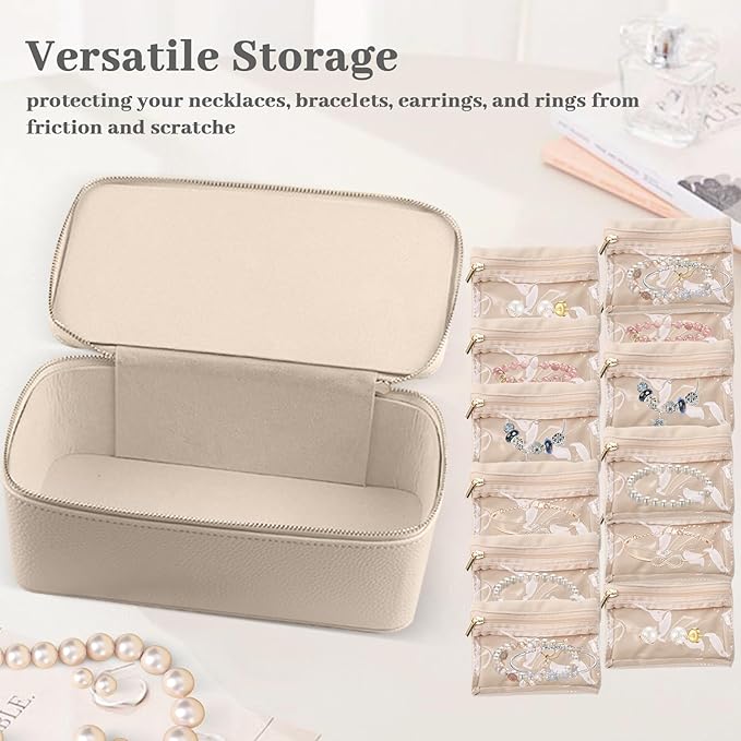NCONCO Travel Jewelry Box, PU Leather Travel Jewelry Organizer, Portable Travel Jewelry Case with 12pcs Velvet Jewelry Bags for Necklaces Rings Earrings Sorting Storage