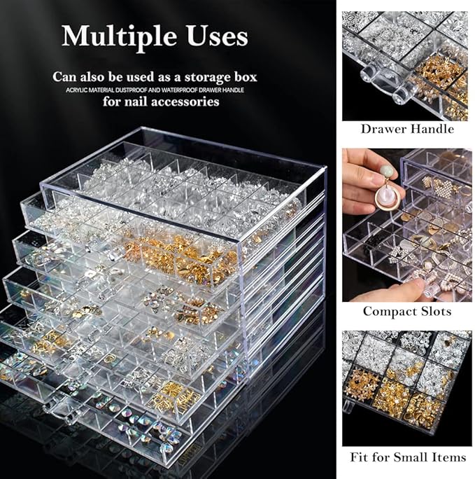 QIYUSHRY Earring Storage Box Acrylic Jewelry Storage Holder Ring Clear Plastic Transparent Jewelry Display Stand with 5 Drawers 120 Small Compartment Tray for Women Girls