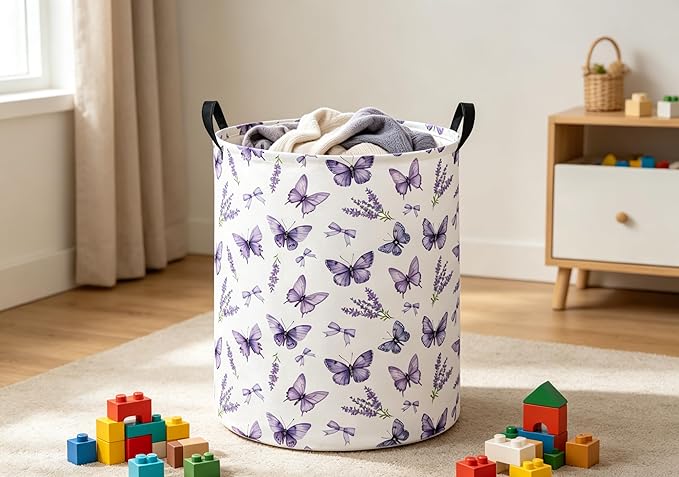 Baby Laundry Hamper kids laundry Basket Waterproof Laundry Bag for Bedroom Toy Clothes Organizer Room Décor(Butterfly)