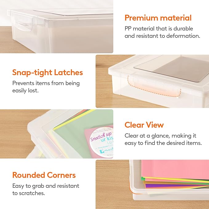 Lifewit 2 Pack Paper Organizer Storage, 32 x 23 cm/12x9 Multi-Purpose Plastic File Box with Latching Lids, Containers for A4, 8.5" x 11" Letter, Scrapbook, Document, Magazine, Art Supplies, Clear