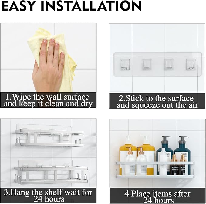 Youvip Shower Caddy 6 Pack, Adhesive Shower Shelves with Soap Holder, No Drilling Rustproof Large Capacity Bathroom Organizers and Storage, Silver