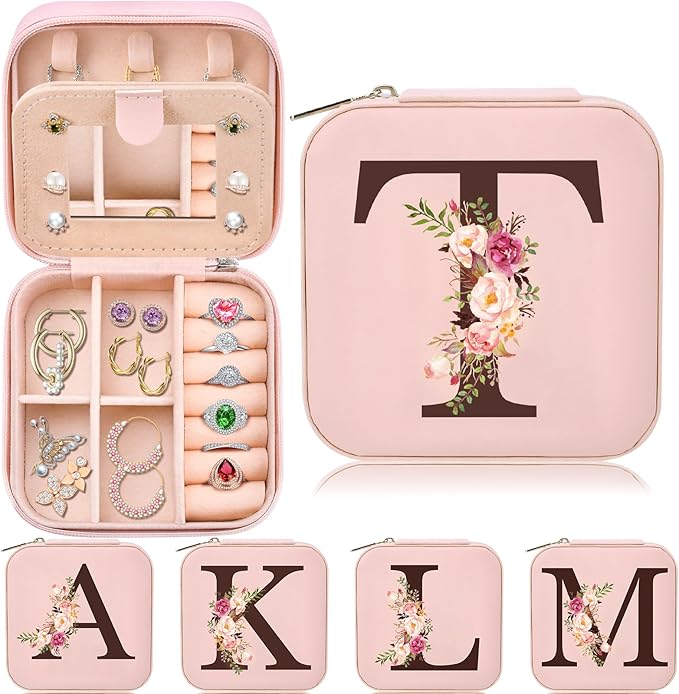 Inngeroo Mom Gifts for Women from Daughter Son, Travel Jewelry Case Box Organizer Personalized Gifts for Mom Wife Women, Gift for Friend Sister Grandma Aunt, Initial T