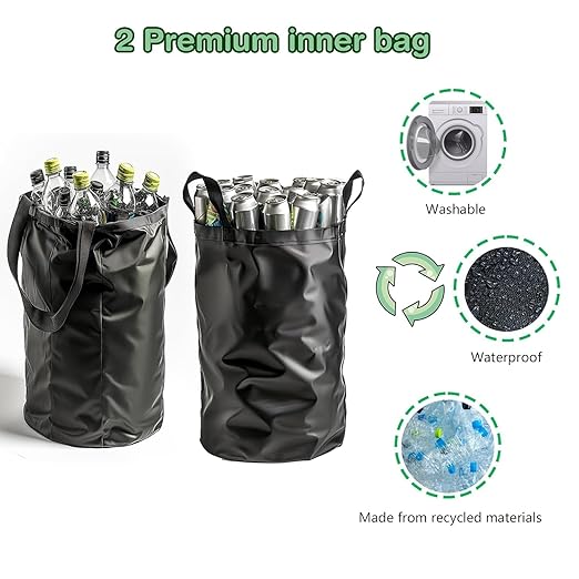 Recycling Bin for Kitchen Indoor Home,Beige Color Large 100L/ 26 Gallon Recycle Bin with Lid Removeable Reusable Inner Bag Bottle Can Glass Waste Plastice Stickers
