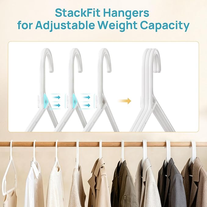 Vtopmart 60 Pack Plastic Clothes Hangers, 16.7in Standard StackFit Hangers for T-Shirt, Coats, Jackets, Sweaters, Non-Slip Slim Hanger with Hooks, Space-Saving in Closet, Durable Clothes Organizers