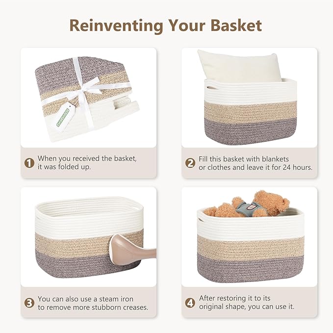 ECDYQXVU Cotton Rope Storage Basket, 15x10x9 Inches, Woven Basket for Shelves, Clothes, Towels, Books, and Laundry, White Brown (2 Pack)