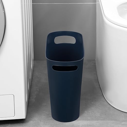 rejomiik Small Trash Can, 3.5 Gallon Slim Garbage Can Plastic Waste Basket with Handles Container Bin for Narrow Spaces Bathroom, Bedroom, Kitchen, Office at Home, 2 Pack Navy