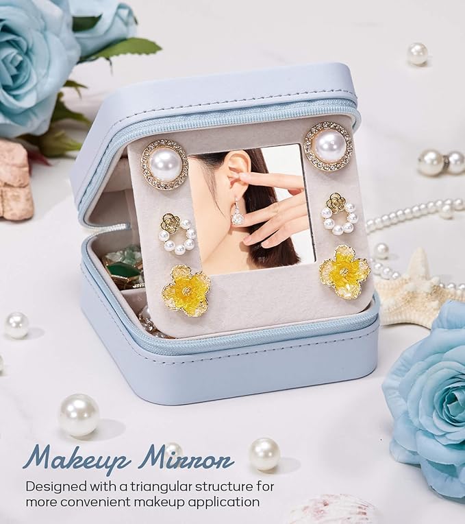 Enthralite Travel Jewelry Box for Gift: Traveling Jewelry Case for Girls Women - Mini Organizer for Necklaces Earrings Blue L