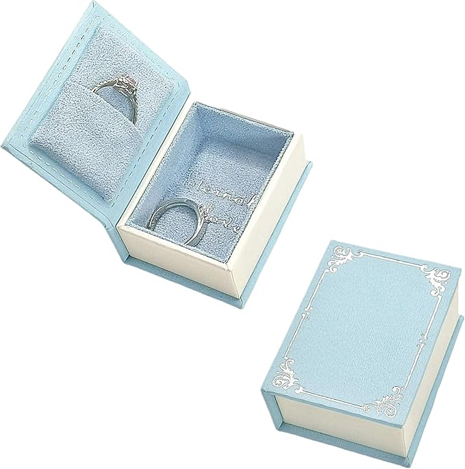 Book Shaped Ring Box - Vintage Engagement Ring Box with Hinged Lid for Proposal Engagement Wedding, Proposal Ring Case -PRB016-Blue