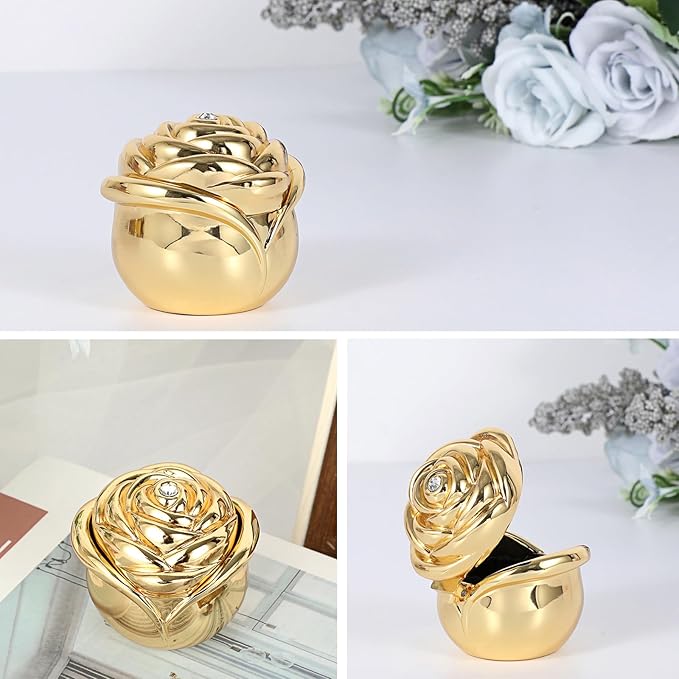Hipiwe Rose Shape Vintage Jewelry Box - Small Trinket Storage Case Gold Ring Holder Treasure Box Organizer Keepsake Box for Rings Earrings Necklace, Gift for Women