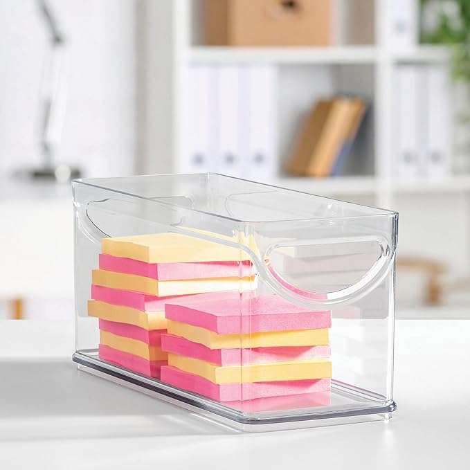 iDesign Narrow Pantry Bin with Handles for Kitchen Cabinets or Fridge, Set of 2, Clear, Made in USA
