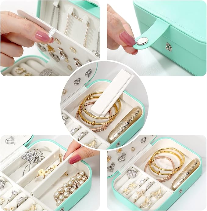 CASEGRACE Small Jewelry Box For Women Travel Jewelry Organizer Double Layer for Necklace Earring Rings Jewelry Holder Case