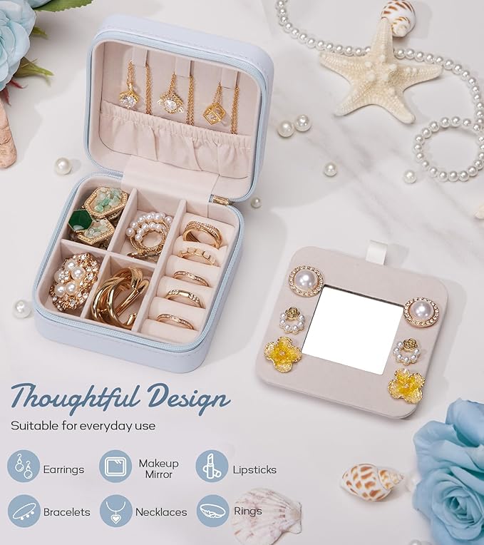 Enthralite Travel Jewelry Box for Gift: Traveling Jewelry Case for Girls Women - Mini Organizer for Necklaces Earrings Blue R