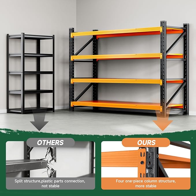 Letaya 4000LBS Heavy Duty Storage Shelves,60" W Metal Garage Shelving Units,4 Tier Large Tall Industrial Shelving,Adjustable Utility Rack Shelf for Warehouse,Basement (Orange, 60" W x 24" D x 70" H)