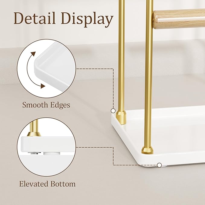 3 Tier Gold Jewelry Stand, Necklace Organizer, Earring Holder with 44 Holes and 9 Hooks, for Necklaces, Bracelets, Rings