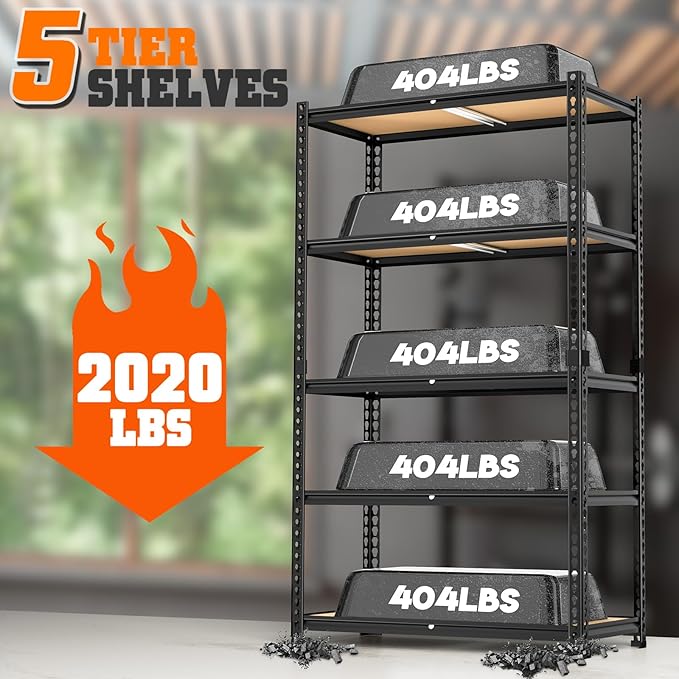 LEVELEVE 5-Tier Storage Shelving Unit, Metal, for Kitchen, Garage, Laundry Room, Adjustable, 35" L x 16" W x 73" H, Rectangular
