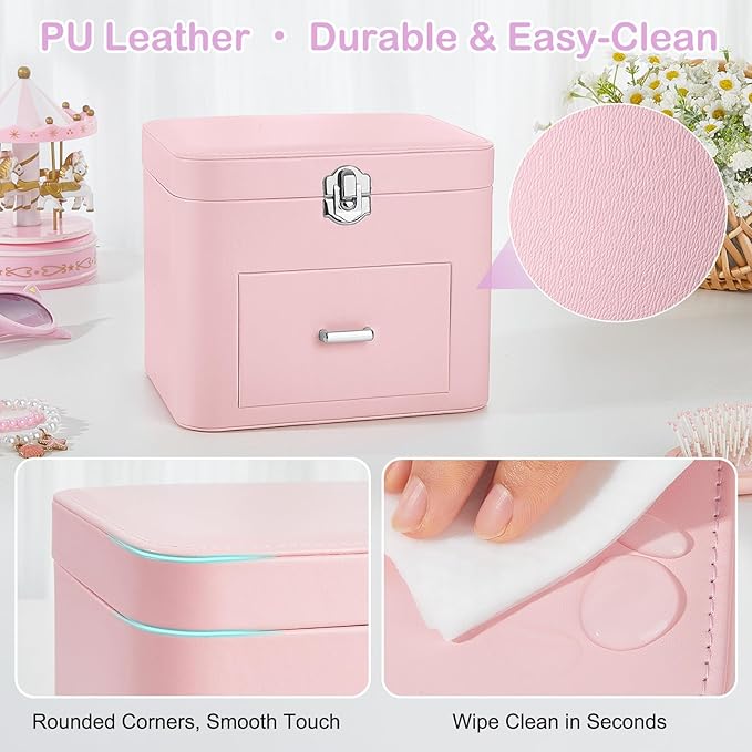 Basumee Musical Jewelry Box for Girls PU Leather Music Box with Drawer Large Kids Jewelry Organizer with Unicorn/Ballerina Jewelry Storage for Little Girls Ages 3–10, Birthday & Holiday Present