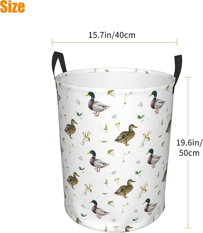 Laundry Basket Cute Mallard Duck Room Decor,Round Laundry Hamper Waterproof Dirty Clothes Hamper Collapsible Laundry Baskets With Handles,Toy/Clothes Storage Basket For Home Dorm Bathroom Decor