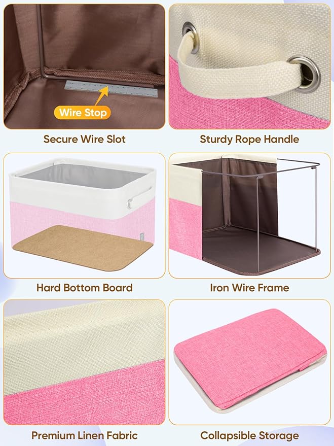 BALEINE 3 Pack Fabric Closet Storage Bins for Shelves, Linen Closet Organizers and Storage, Decorative Baskets for Organizing, Shelf, Clothes, Home, Office (Pink, 17''x13''x10.5'')