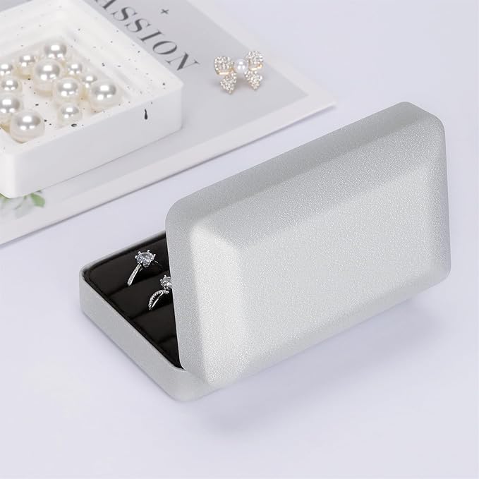 KUKUVR Velet Ring Storage Box for Multiple Rings, Travel Jewelry Stud Earrings Holder Case, 3 Slot Portable Ring Display Organizer Case (Silver)