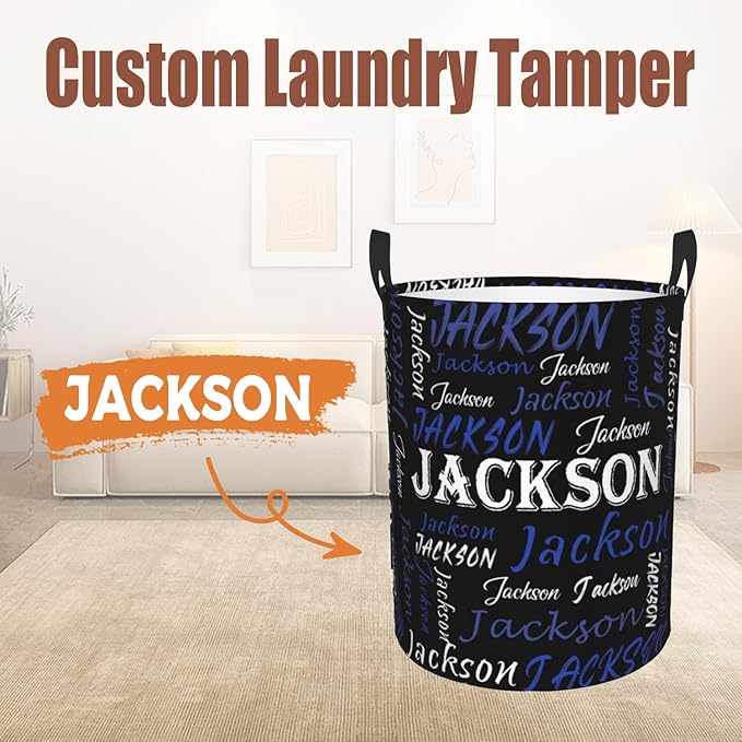 Custom Name Laundry Hamper, Personalized Laundry Basket with Name for Baby Boys Girls, Customized Collapsible Dirty Clothes Hamper Storage with Handles for Bedroom Bathroom Dorm Room Decor