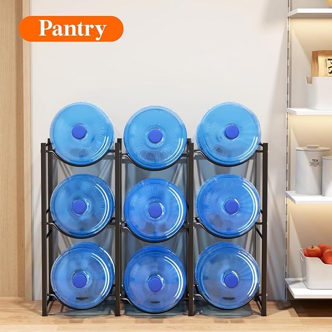 Lifewit 5 Gallon Water Jug Holder, 3 Tier Water Bottle Stand, 9 Slots Heavy Duty Water Dispenser Rack for Gallon Jugs, 375 lb/170 kg Capacity Detachable Water Jug Shelf Organizer for Home/Office Black