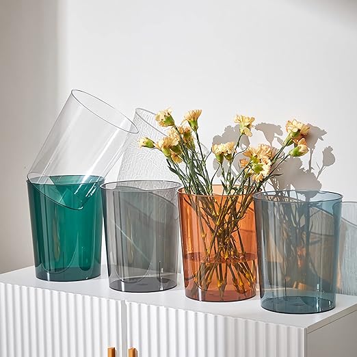 Anyoifax Small Trash Can Plastic Wastebasket 1.5 Gallon Round Garbage Container Bin for Bathroom, Bedroom, Kitchen, College Dorm, Office, Craft Room - Clear & Grey