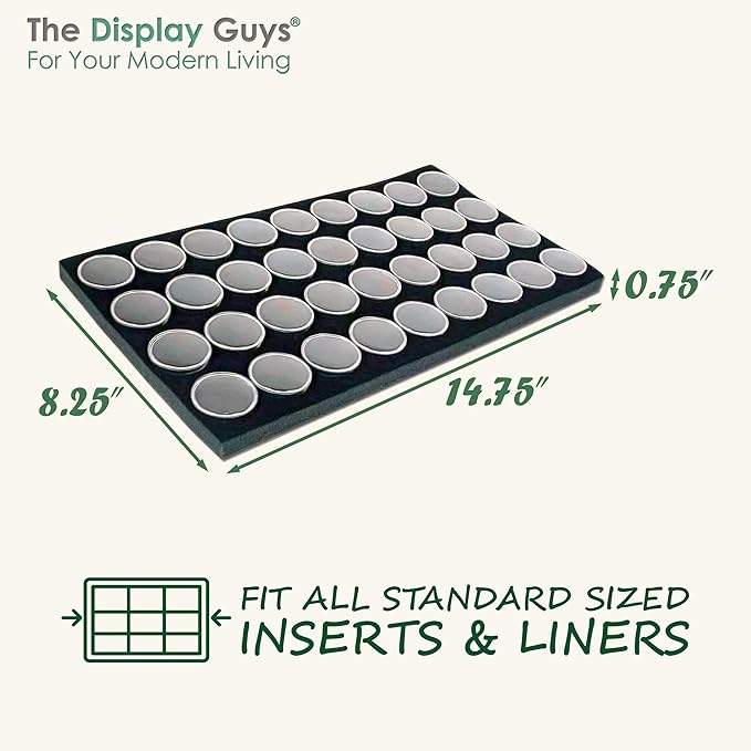 TheDisplayGuys For Your Modern Living 2-Pack 36-Jars Velvet Foam Padding Jewelry Container Inserts - Tray/Case Liners - Medium Gem, Beads, Collectibles Storage Box (Black) by The Display Guys