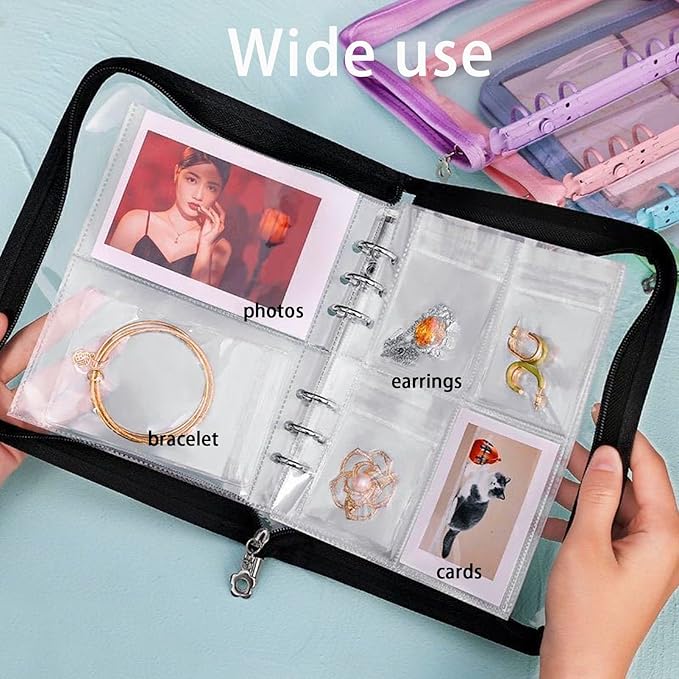 HSLFUAI Transparent Jewelry Storage Book Travel Jewelry Organizer Transparent Jewelry Book Organizer for Necklace Bracelet Ring Holder Jewelry Organizer Book with Small Clear Pouch - Purple