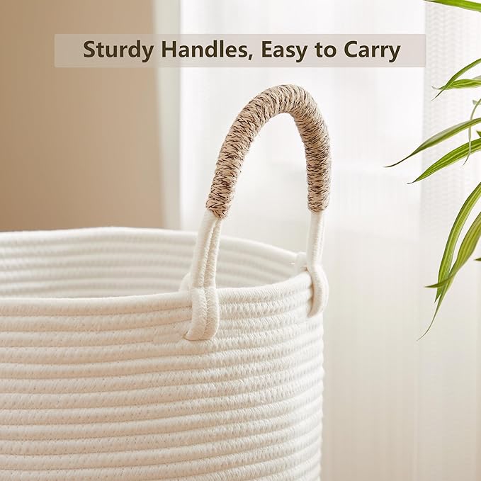 80L Extra Large Laundry Hamper Basket Tall Woven Rope Clothes Hamper Blanket Basket for Living Room Bathroom Bedroom Brown 16"L x 16"W x 22"H