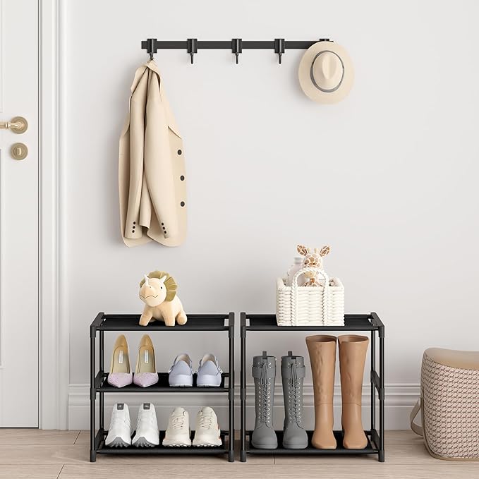 Autonomier 3 Tier Extra Small Shoe Rack (16.3" Wide), Narrow Stackable Shoe Shelf for Kids Toddler Adult, Ultra-Lightweight Shoe Rack Stand for Closet Dorm Bedroom Storage Organizer, Entryway