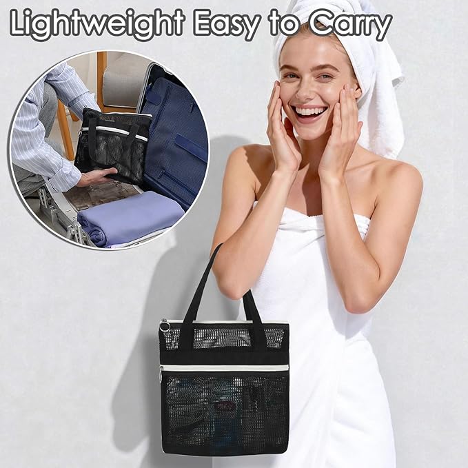GYEUKHAM Mesh Shower Caddy Portable Shower Bag for Travel, Gym, Camping – Quick-Dry Hanging Toiletry Organizer with Zipper Pockets for Bathroom Essentials,Black