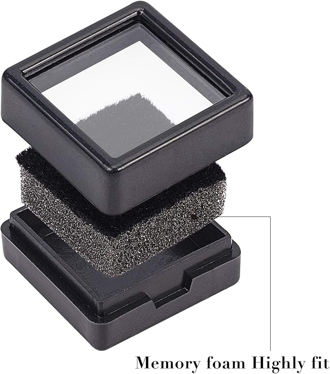 BENECREAT 36PCS Black Gemstone Display Box Mini Square Acrylic Jewelry Box Container(1.2x1.2x0.6) with Clear Top Lids and Sponge for Gems,Jewelry Packing