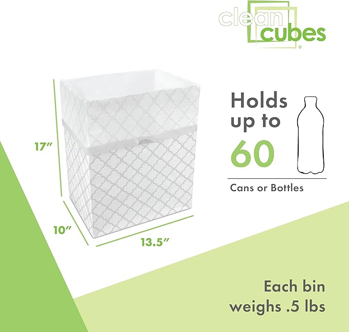 Clean Cubes 13 Gallon Disposable Pop-Up Trash Cans (3-Pack) with Fitted Bags – Foldable Garbage & Recycling Bins for Parties, Events & Kitchen (Trellis, 17" H x 13.5" W x 10" D)