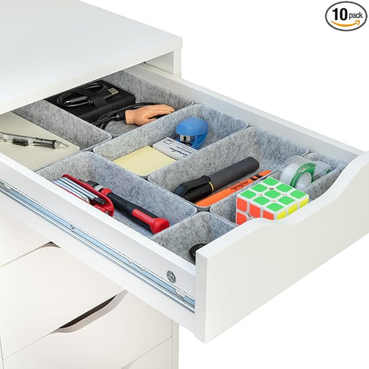 Rajas Goods Drawer Organizer Compatible with Ikea Alex Drawer Unit, 10-Piece Modular Felt Tray Organizer Set, Perfect Fit (Light)