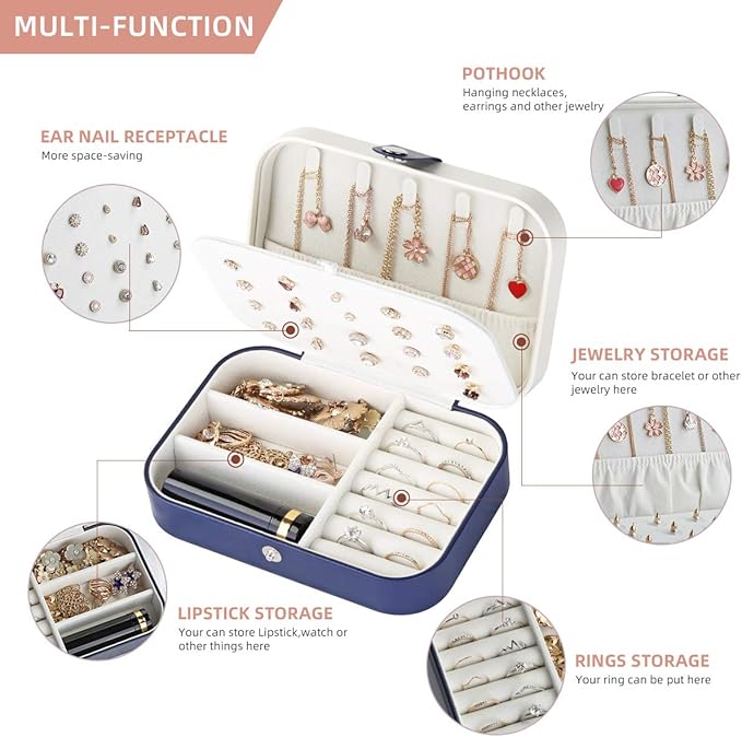 CASEGRACE Jewelry Box For Women Travel Jewelry Organizer Double Layer for Necklace Earring Rings Jewelry Holder Case