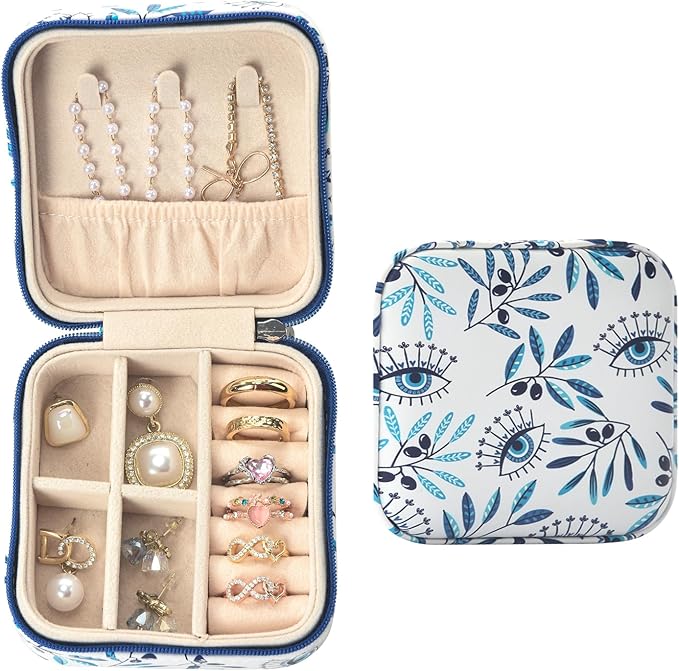 shunmei Mini Travel Jewelry Box,PU Leather Portable Jewelry Organizer Case,Art Accessories Storage Holder Boxes for Earring, Necklace, Rings, Bracelets (Leaf)