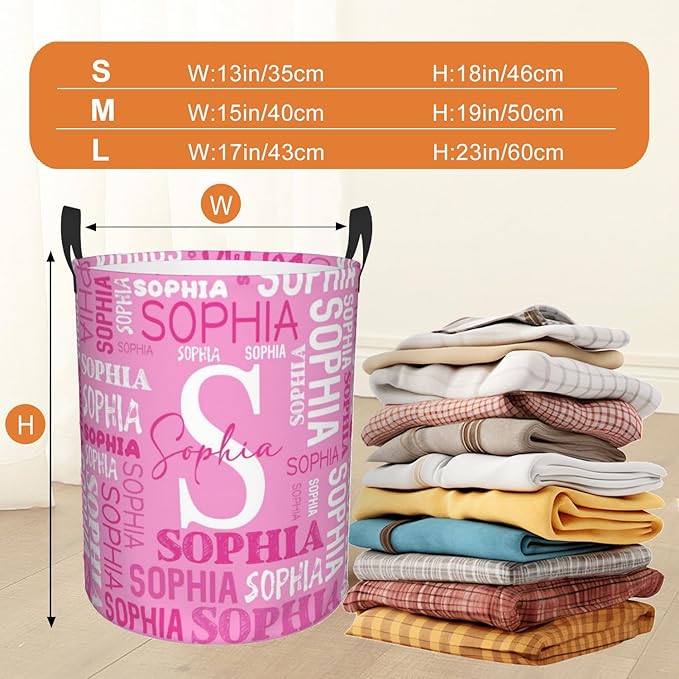 Custom Name Laundry Hamper, Personalized Laundry Basket with Name for Baby Boys Girls, Customized Collapsible Dirty Clothes Hamper Storage with Handles for Bedroom Bathroom Dorm Room Decor