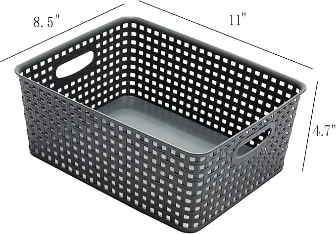 Eslite Plastic Storage Baskets for Organizing,11"X8.5"X4.7",Pack of 4 (Grey)